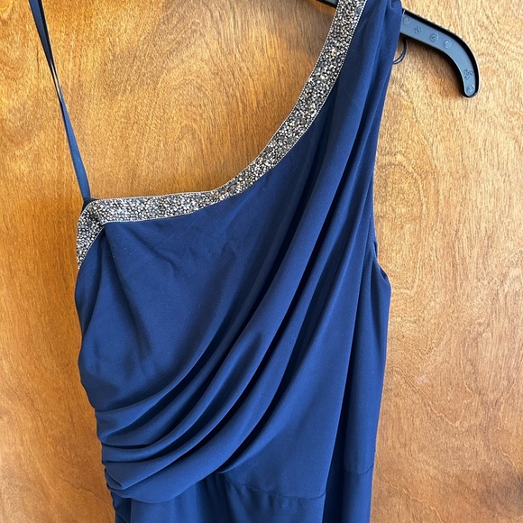 Navy blue MOB dress trimmed with sparkly stones. - Picture 3 of 8